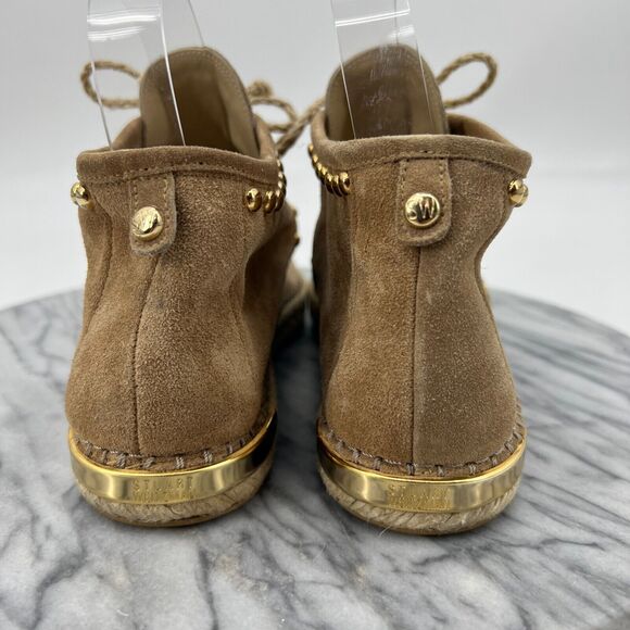 Stuart Weitzman Womens 7.5 Tan Suede Studded Espadrille Booties Shoe Jute Lace - Picture 5 of 12